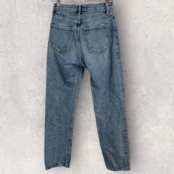 AGOLDE 90s Pinch High Rise Straight Leg Jeans Revolve Blue‎ Denim Distress Sz 24 - Picture 15 of 15